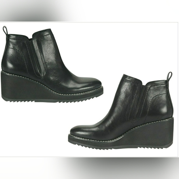 Sofft Wedge 10 Black Boho Waterproof Snow Rain Leather Chelsea Ankle Booties New - Picture 8 of 10